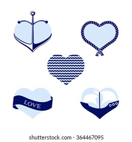 Set of hearts for Valentine's Day in marine style
