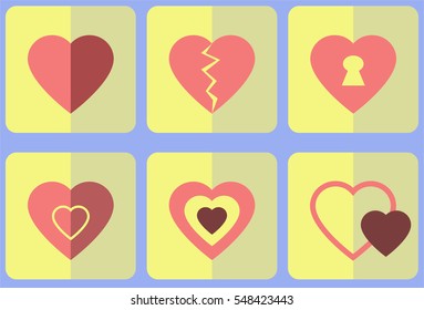 Set of hearts For Valentine`s day on Blue Background