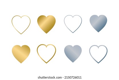 set of hearts in various designs, silver and gold hearts,concept of business success.