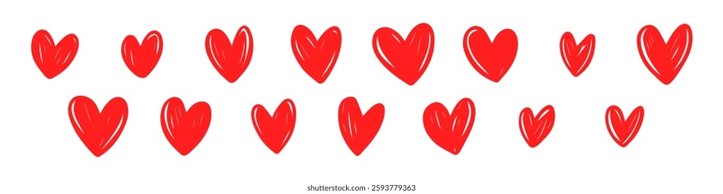 Set of Hearts Vector Illustration, Hand Drawn Style