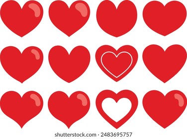 Set of hearts vector illustration, love heart different shapes vector.