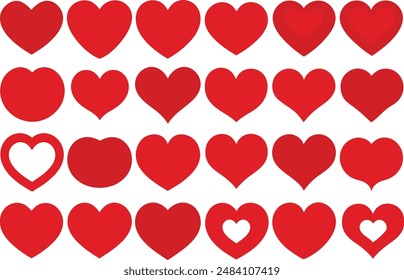 Set of hearts vector illustration, love heart different shapes vector.