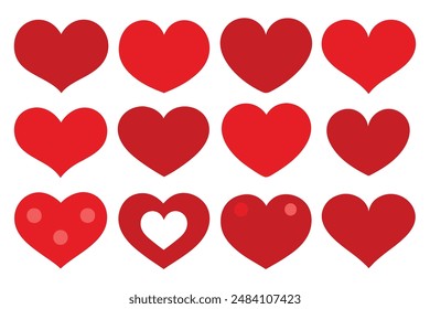 Set of hearts vector illustration, love heart different shapes vector.