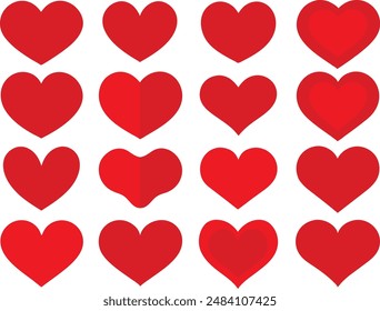 Set of hearts vector illustration, love heart different shapes vector.