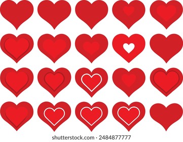 Set of hearts vector illustration, love heart different shapes vector.