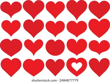 Set of hearts vector illustration, love heart different shapes vector.