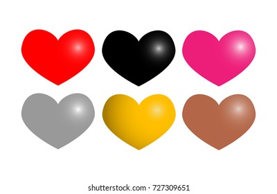 Set of Hearts, Vector Illustration of red, black, pink, silver, gold, copper color of hearts.