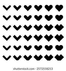 Set of Hearts Vector Illustration. This vector illustration showcases a collection of black heart shapes. The simplicity and symmetry of the hearts add a modern aesthetic to the image.