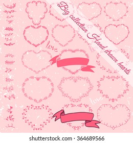 Set of hearts. Vector pattern brushes. Frames with ornamental strokes. Stock vector
