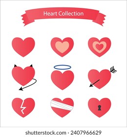 Set of Hearts, Vector Red Hearts Collection