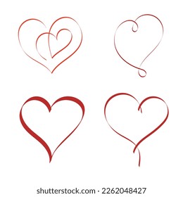 set of  hearts vector.  Red logo. Valentine's day. Web icon, symbol, sign. Romantic wedding invitation.  Red graphic drawing isolated on white.