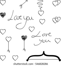 Set of hearts vectors hand drawn 