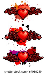 Set of hearts with vignettes and blots