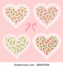 Set with hearts. Vintage. Floral background