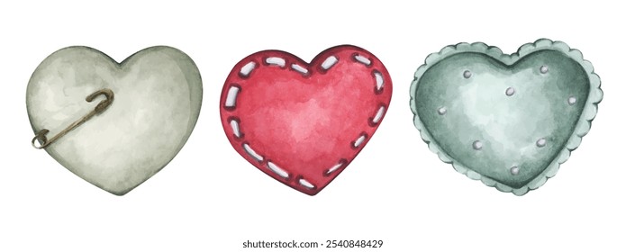 Set of hearts, Watercolor illustration. Perfect for Valentine's day card or romantic post cards. Design heart elements for valentine message.