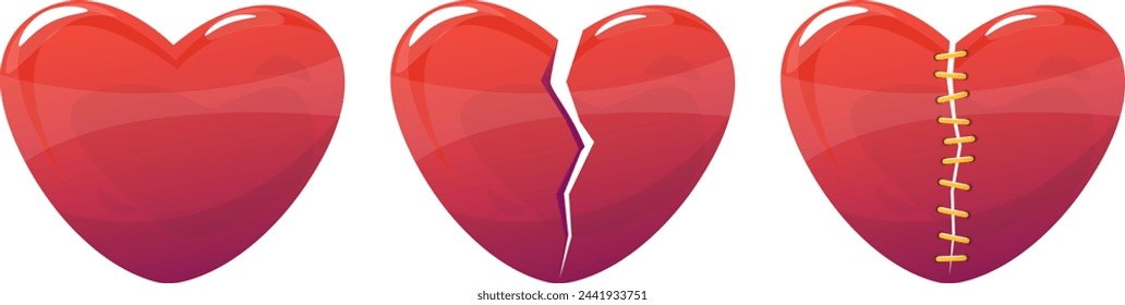 Herzensset, ganz, gebrochen und geheilt, Konzept von Liebe und Trennung