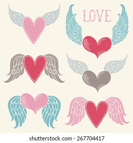 Set with hearts and wings.