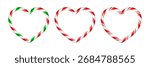 Set of heart-shaped Christmas frames with a realistic, glossy candy cane pattern