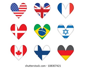 set of heart-shaped flags vector illustration