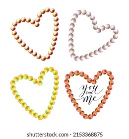 A set of heart-shaped frames with shiny beads. Vector illustration