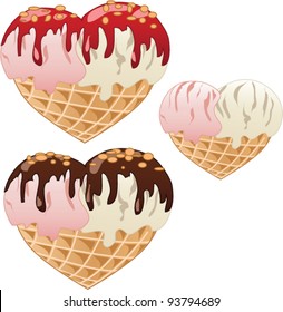 Set of heart-shaped ice-cream