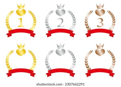 Set of heart-shaped ranking icons, vector illustration