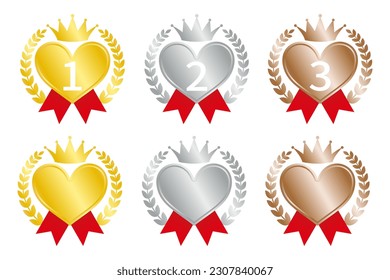Set of heart-shaped ranking icons, vector illustration