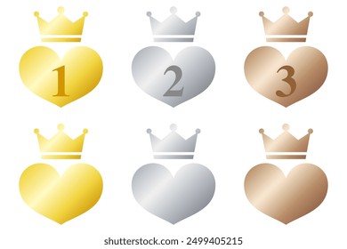 Set of heart-shaped ranking icons, vector illustration