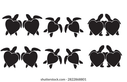 Set of heartshaped sea turtle silhouettes