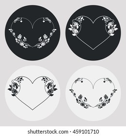 Set of heart-shaped silhouette frames. Design elements for graphic backgrounds. Vector clip art.