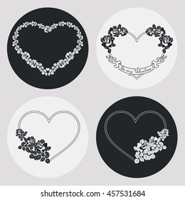 Set of heart-shaped silhouette frames. Vector clip art.