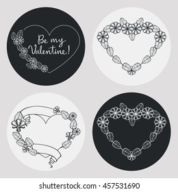 Set of heart-shaped silhouette frames. Vector clip art.