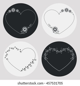 Set of heart-shaped silhouette frames. Vector clip art.