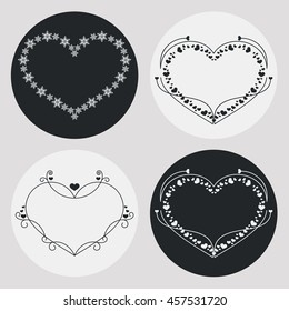 Set of heart-shaped silhouette frames. Vector clip art.