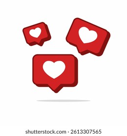 Set of heart-shaped social media notification icons, ideal for illustrating online engagement, likes, and user interactions in digital and mobile app designs.