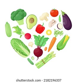 A set of heart-shaped vegetables on a white background. Healthy nutrition. Healthy lifestyle. Diet.
