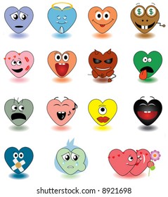 Set of heart-smileys. Vector illustration.