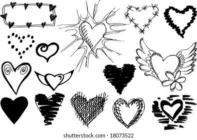 Set of hearts.Sketch drawings.