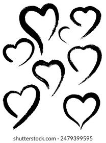 set of hearts,vector set of black ink brush strokes. grunge ink stains and ink strokes. design elements. abstract background for your design.