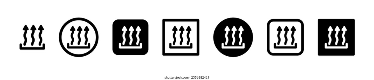 Set of heat vector symbols. Flow warm air or steam icons. Arrows up. Preheat floor. Vector 10 Eps.