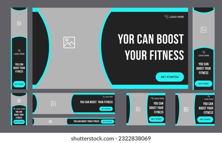 Set of heath fitness web banner template design for social media posts, fully editable vector eps file format