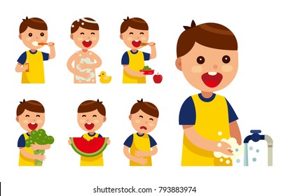 set of heathy kid flat vector illustration