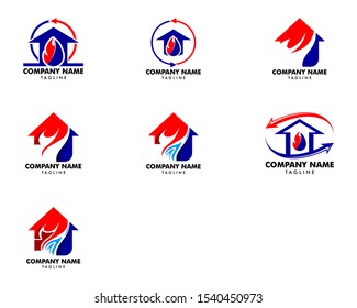 Set of Heating and Air Conditioning House Logo Template Design