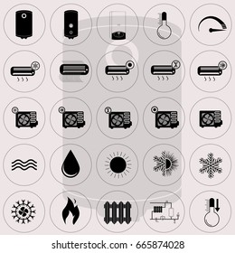 Conjunto de iconos de calefacción y acondicionador