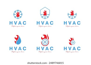 Set of heating and cooling logo design vector illustration template idea