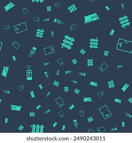 Set Heating radiator, Bathtub, Remote control and Shower cabin on seamless pattern. Vector