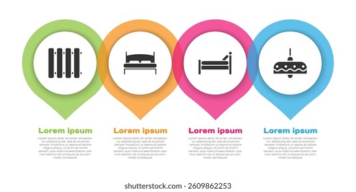 Set Heating radiator, Big bed, Bed and Chandelier. Business infographic template. Vector