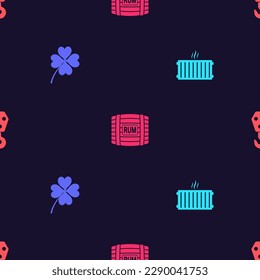 Set Heating radiator, Four leaf clover, Wooden barrel with rum and Industrial hook on seamless pattern. Vector