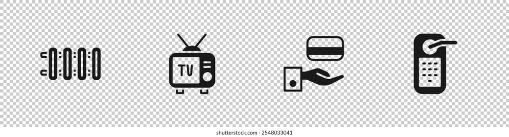 Set Heating radiator, Retro tv, Digital door lock and  icon. Vector