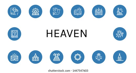 Set of heaven icons such as Bible, Dove, Church, Heaven, Crown of thorns, Angel, Devil , heaven